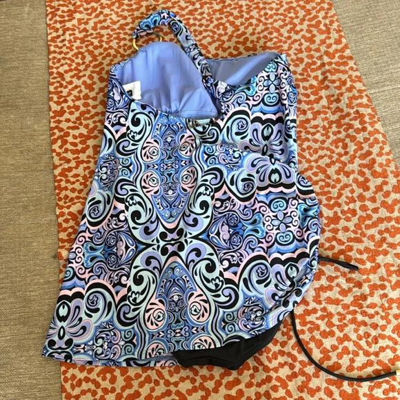 Jantzen size 12 bathing suit Swimsuit One-piece Periwinkle/Pink Graphic - Picture 5 of 9